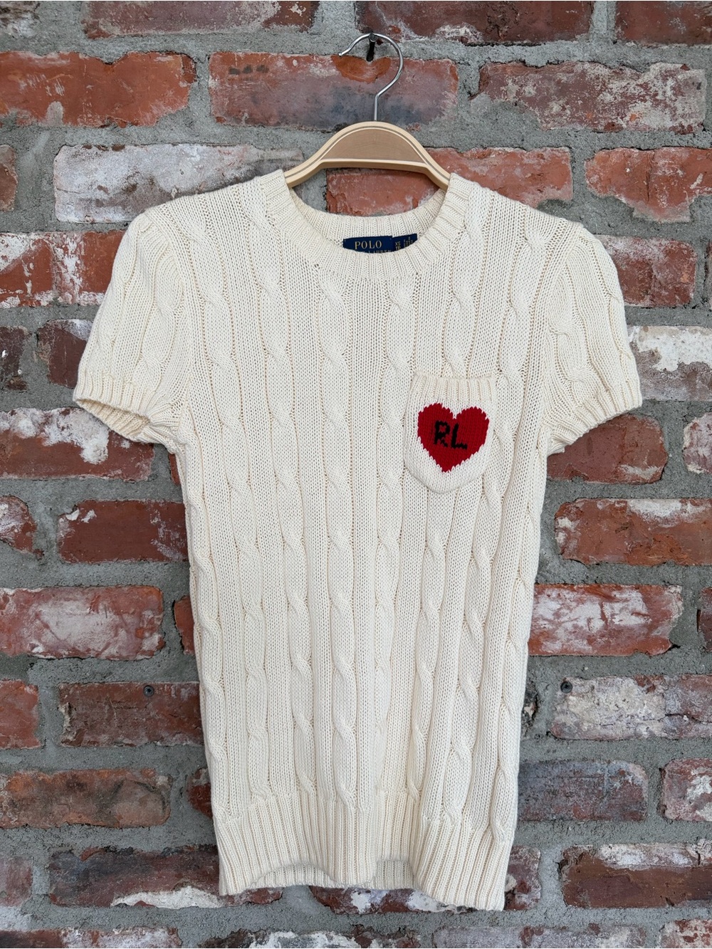 Polo Ralph Lauren Heart Intarsia Cable Knit Pima Cotton Sweater Top XS Cream - Picture 2 of 6